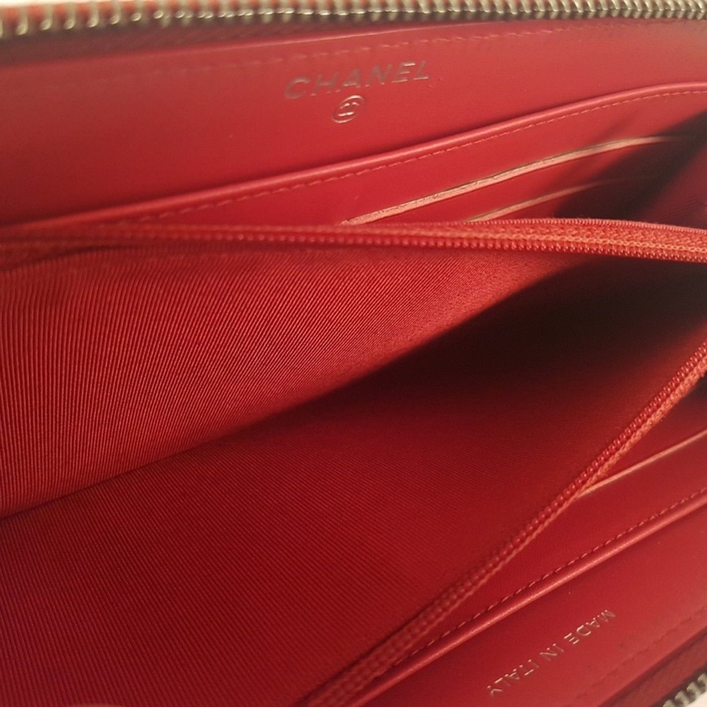 AUTH - Chanel Quilted Caviar Leather Zip around Long Wallet - Red - Good Used - Picture 13 of 16